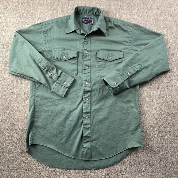 Vintage Wrangler Shirt Adult Size 16 - 34 Green Button Up Brushpopper Casual Men - Picture 1 of 14